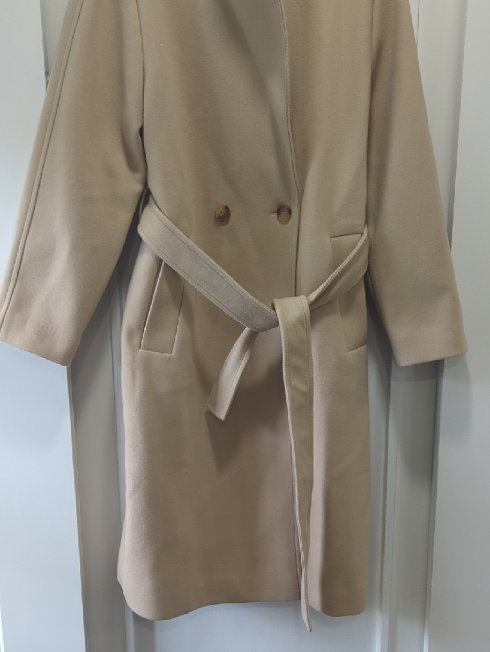 LOFT Light Beige Double Breasted Belted Pea Coat Size Small - Picture 9 of 13